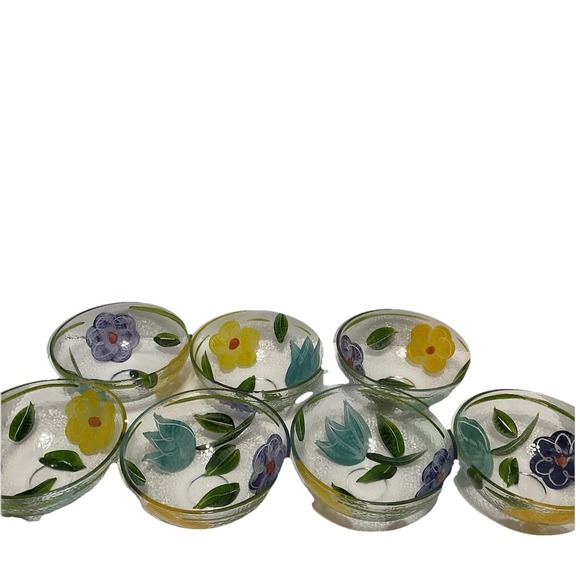 unbranded Other - Vintage Reverse Hand-Painted Flowers Textured Glass Bowl Made‎ in Italy 6 In